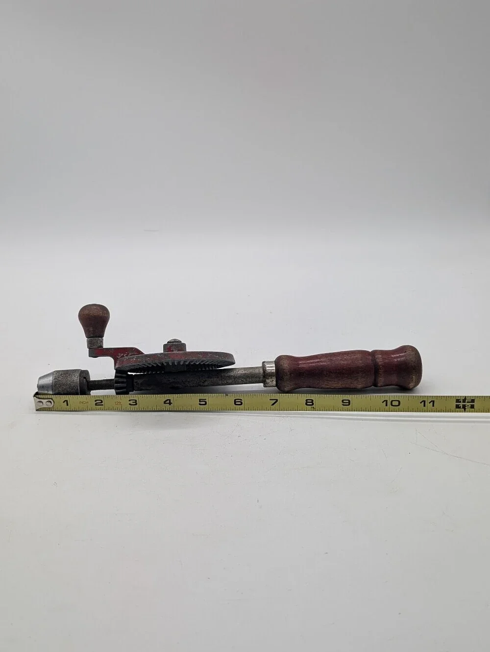 Vintage Red Eggbeater Hand Drill - Antique Manual Crank Woodworking Tool, Rustic